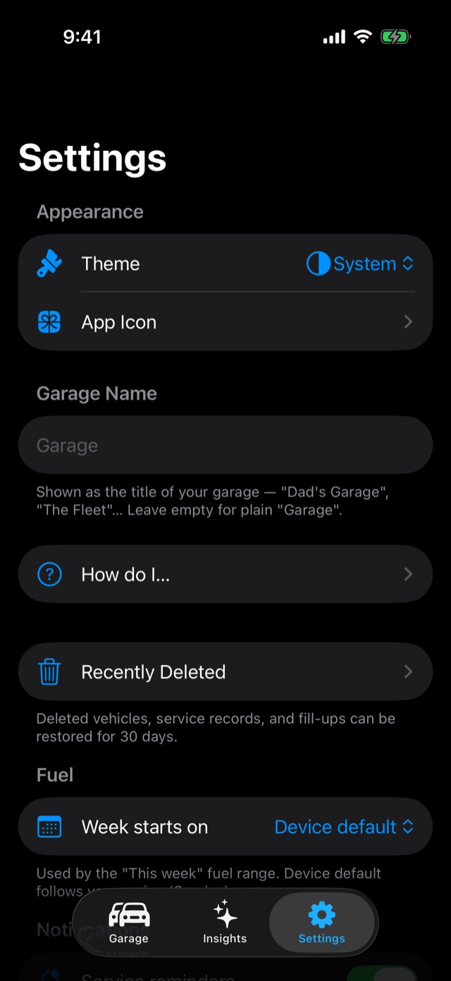 The Settings tab