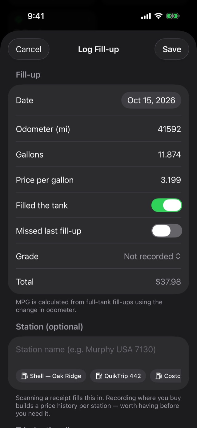 A filled-in fill-up with the total worked out
