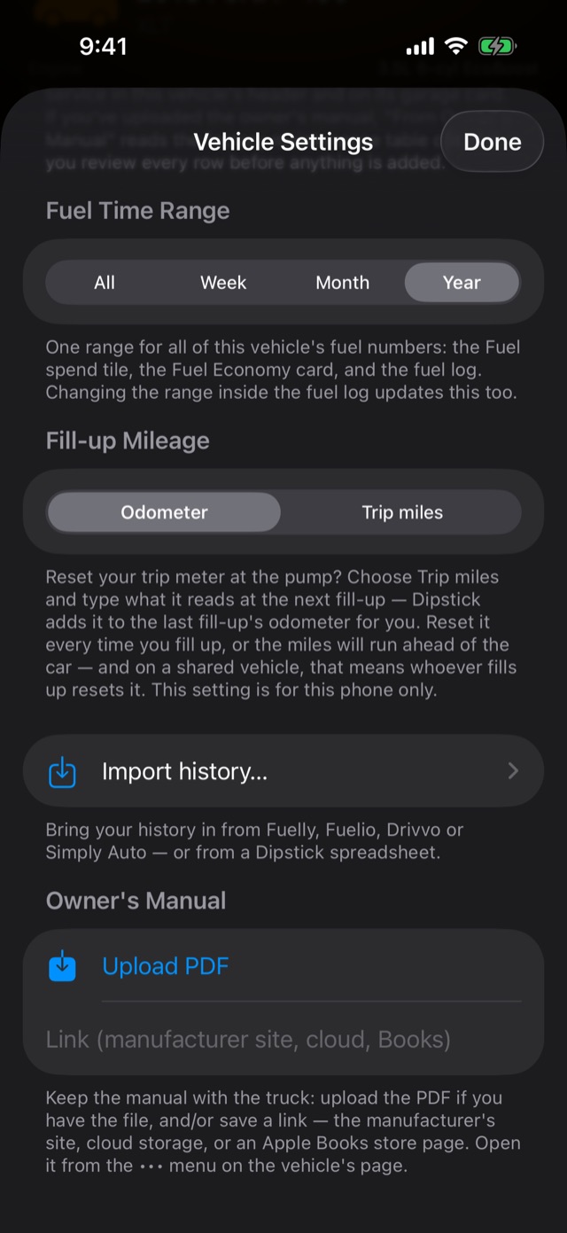 The Owner's Manual section in Vehicle Settings