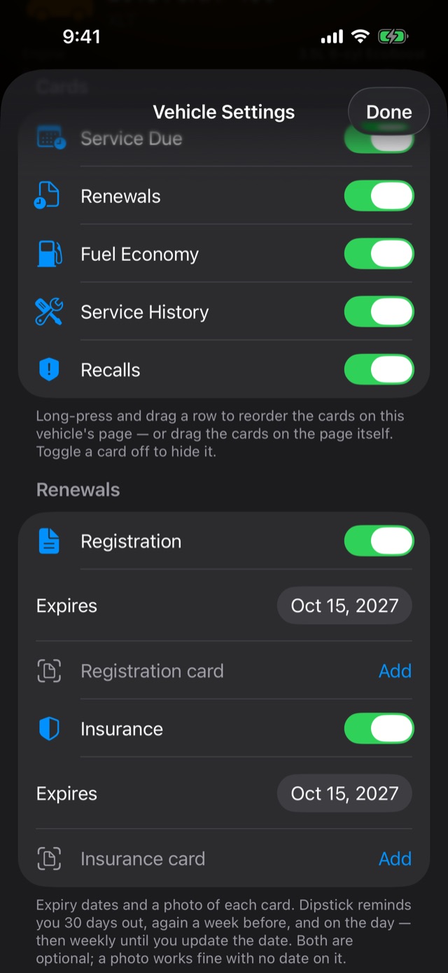 Renewals with registration and insurance expiry dates set