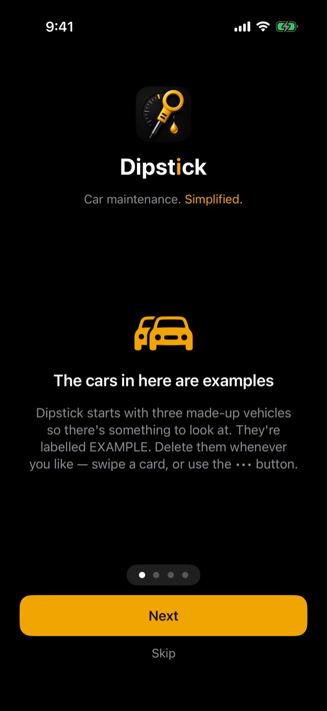 The welcome screen: The cars in here are examples